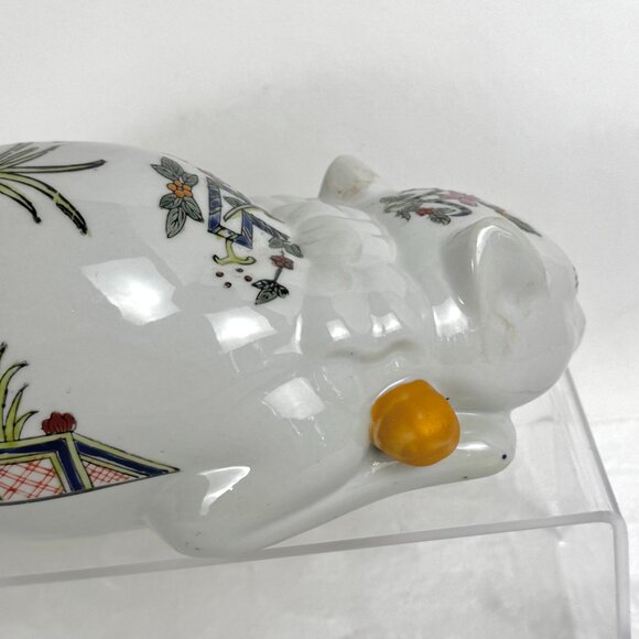 VTG Chinoiserie Sleeping Lucky Cat Figurine Ceramic Hand Painted MCM - Picture 8 of 15